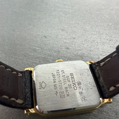 Seiko Exceline Tank Watch Women 19mm Champagne Dial Gold Tone 1221-5720 New Bat99