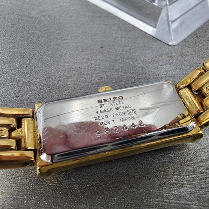 Seiko Tank Watch Women 14mm MOP Dial Gold Tone Rectangle 2e207609 New Battery9