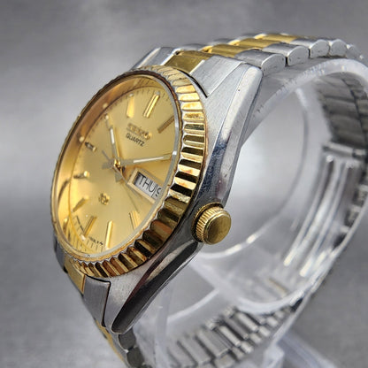 Seiko SQ Watch Women 24mm Gold Dial Two Tone Daydate Round 2A230030 New Battery2