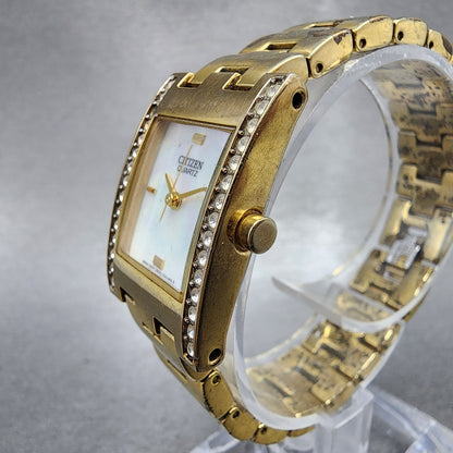 Citizen Tank Watch Women 20mm MOP Dial Gold Tone Rectangle 5930S072051 New Batt2