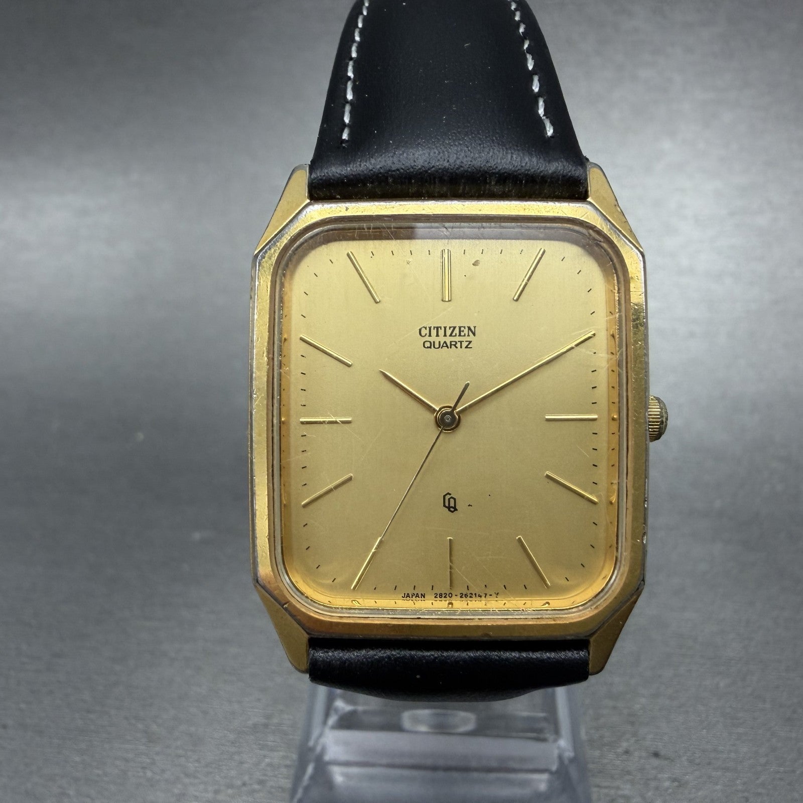 Citizen CQ Tank Watch Men 28mm Champagne Dial Gold Tone 2830-262646 New Battery0
