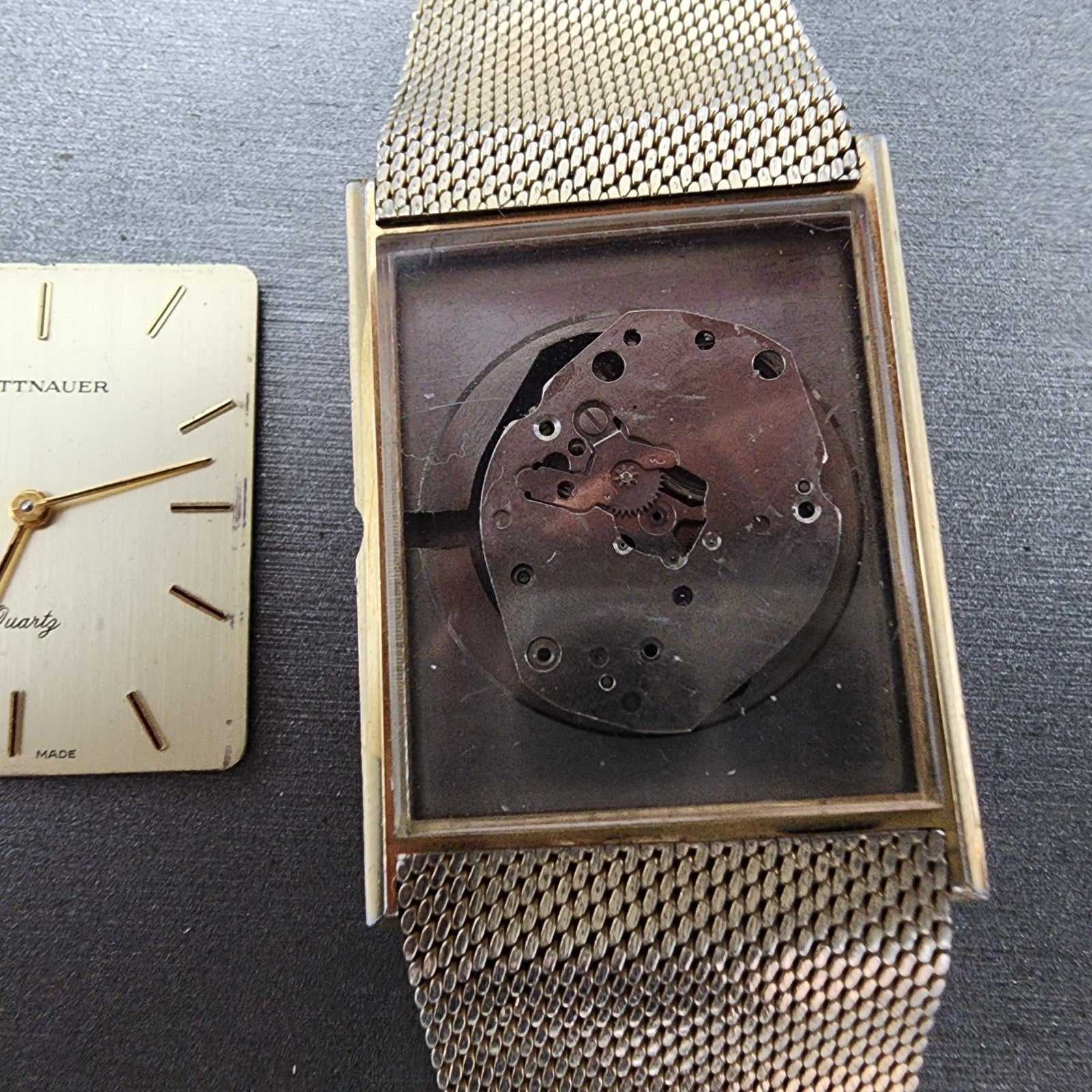 Wittnauer Tank Watch Men 26mm Gold Dial Gold Tone Rectangle PARTS2