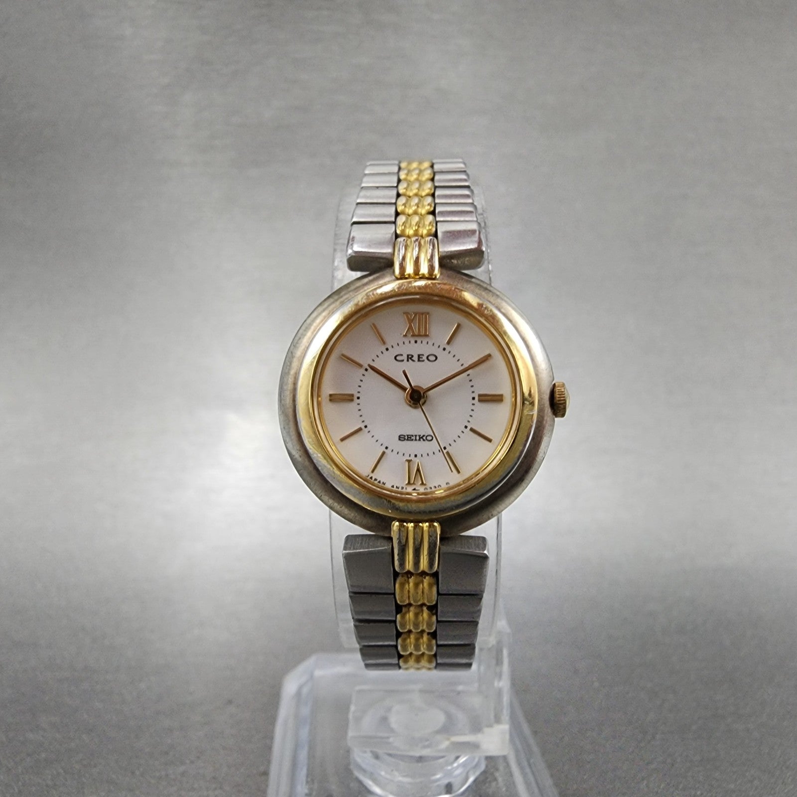 Seiko Creo Watch Women 23mm White Dial Two Tone 4n210140 New Battery5