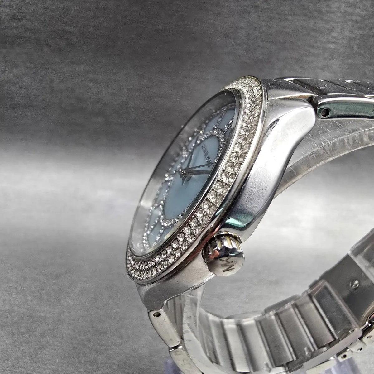 Michael Kors Kerry Watch Women 40mm MOP Dial Silver Tone Gemmed MK3395 New Batt2