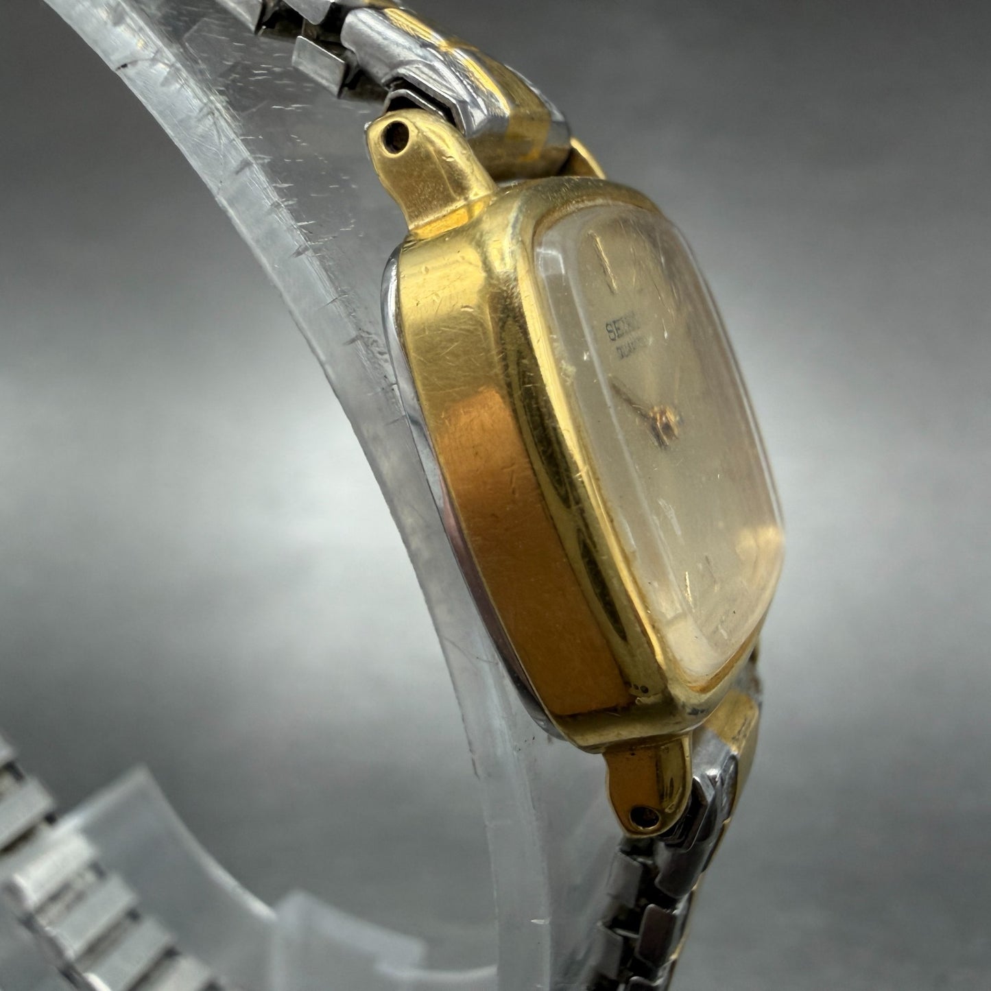 Seiko Tank Watch Women 19mm Champagne Dial Gold Tone 5420-5020 Square New Batt3