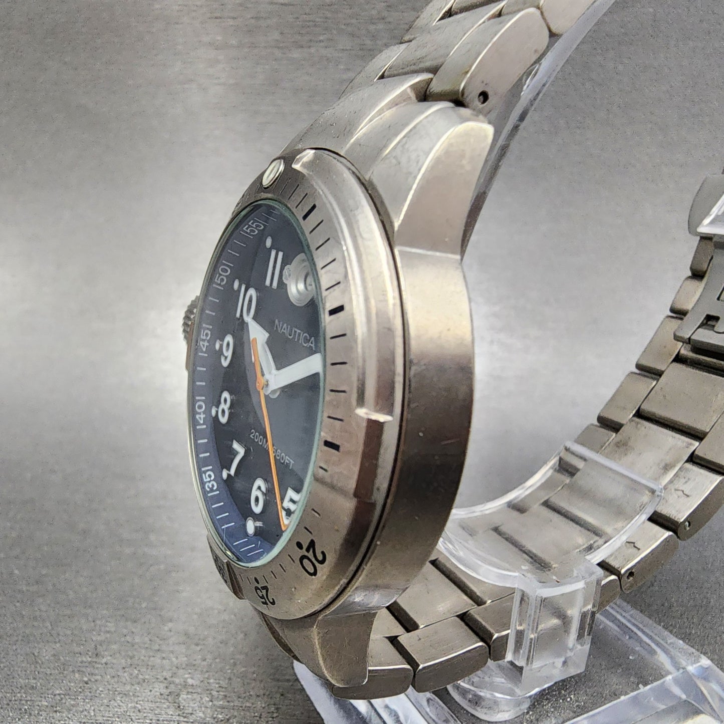 Nautica BFC Dive Watch Men 46mm Blue Dial Titanium Date Round A18521 New Battery