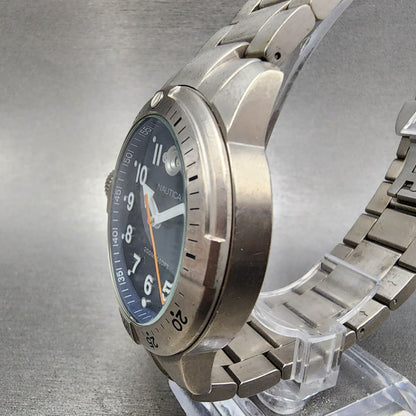 Nautica BFC Dive Watch Men 46mm Blue Dial Titanium Date Round A18521 New Battery