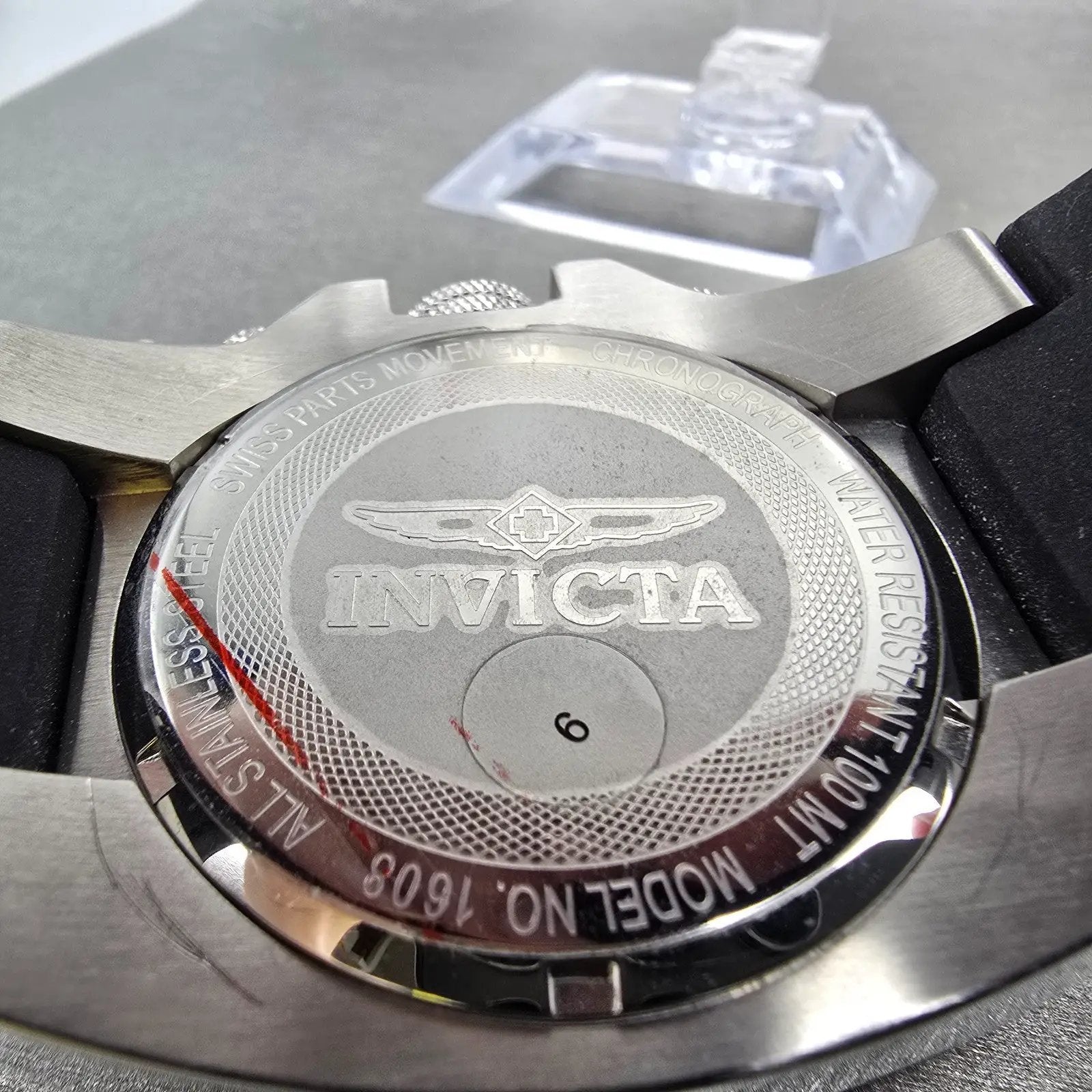 Invicta Chronograph Dive Watch Men 44mm Black Dial Silver Tone 1608 New BatteryL10
