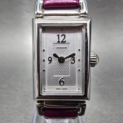 Coach Tank Watch Women 17mm White Dial Silver Tone Rectangle 0820 New Battery BJ0