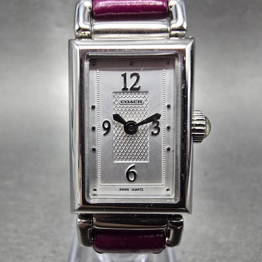 Coach Tank Watch Women 17mm White Dial Silver Tone Rectangle 0820 New Battery BJ0
