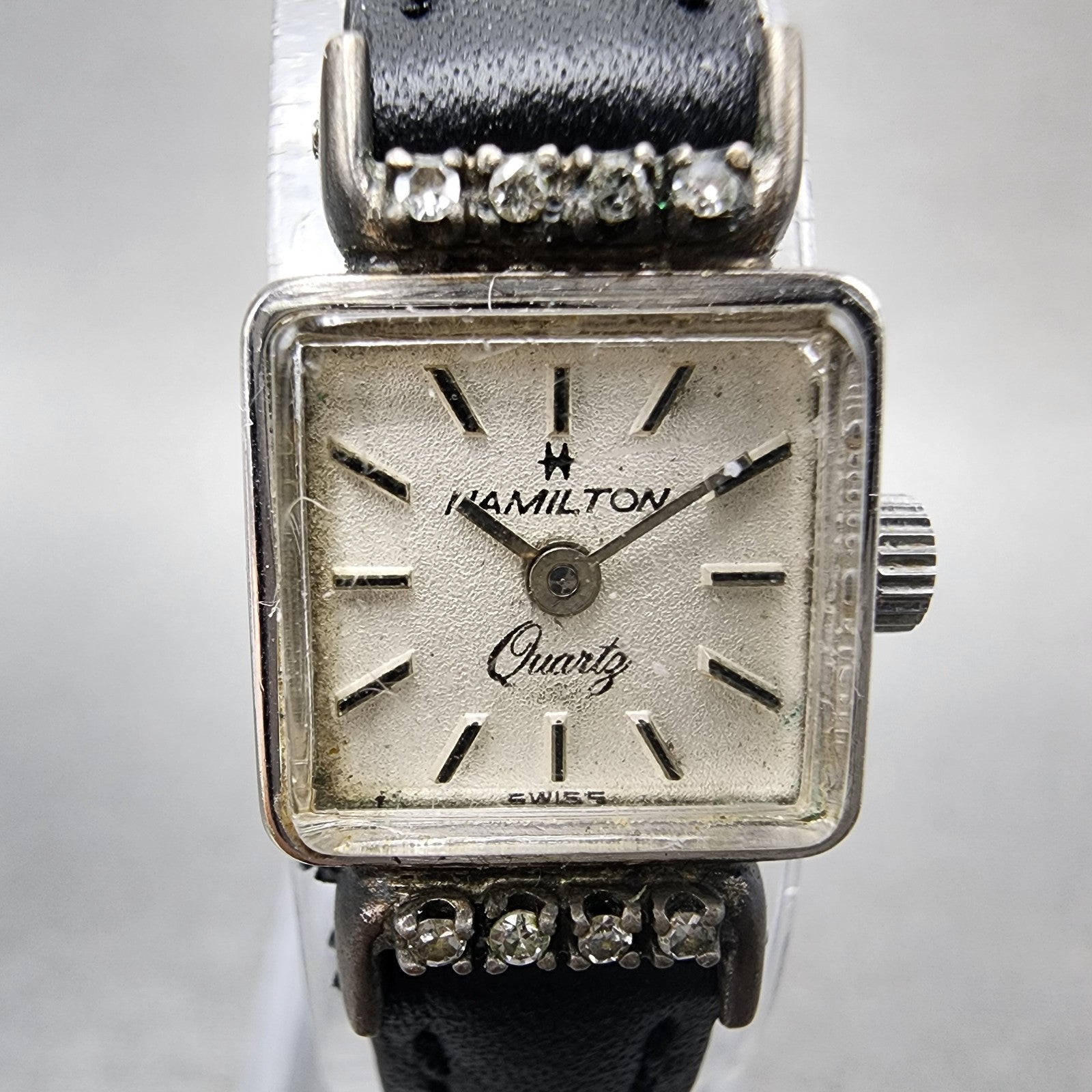 Hamilton Watch Women 15mm White Dial 10K Gold Filled Diamond Bezel New Battery1