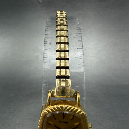 Pulsar Watch Women 16mm Gold Dial Gold Tone Rectangle Y432-5350 new battery4