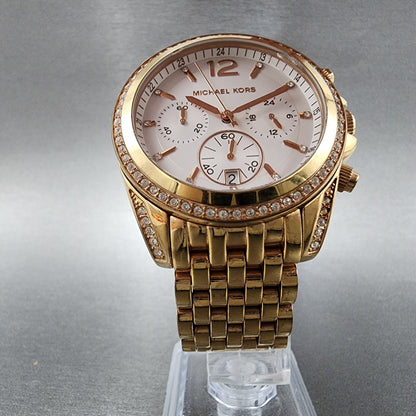 Michael Kors Pressley Chronograph Watch Women 40mm White Dial Rose Gold Date5