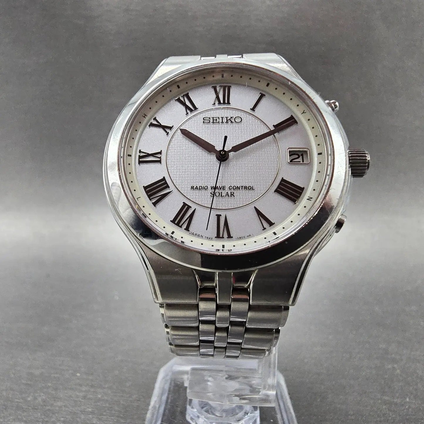 Seiko Solar Watch Men 38mm White Dial Silver Tone Date Atomic 7B22-0AM0 READ!!!!6