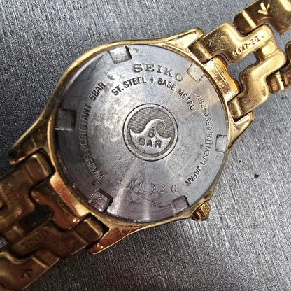 Seiko Watch Women 25mm Champagne Dial Gold Tone Date Round 7N82-0599 New Batt JP10