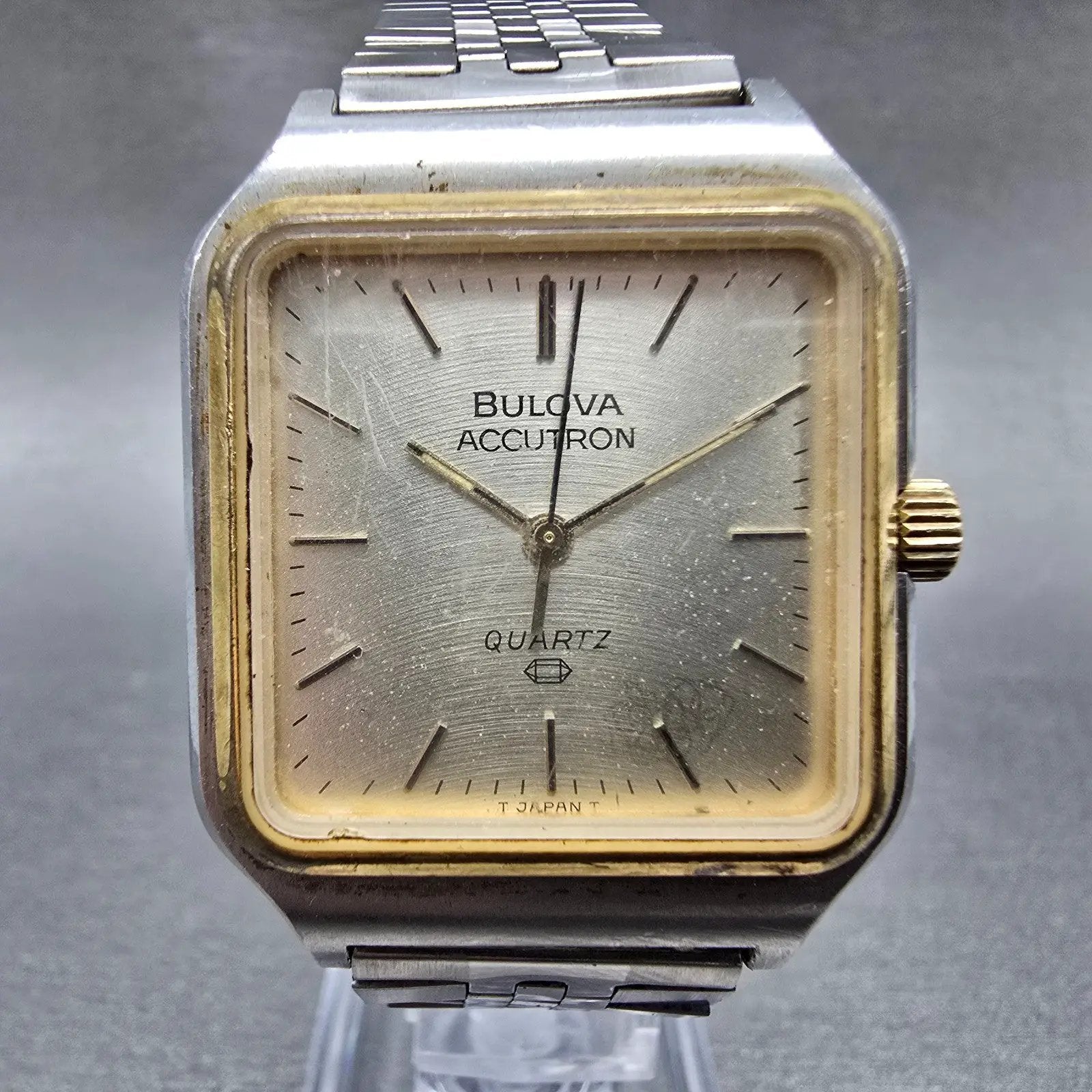 Bulova Accutron Tank Watch Men 31mm Silver Dial Two Tone Rectangle PARTS Vintage0
