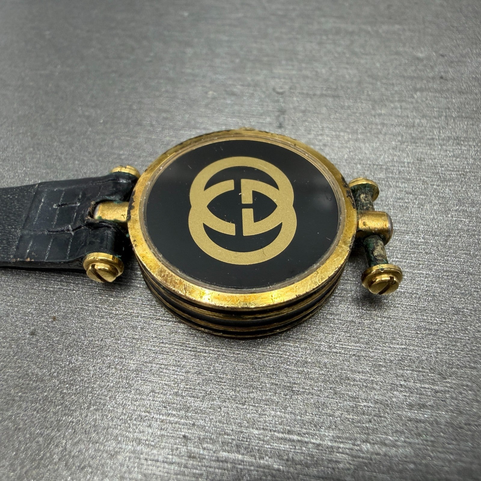 Gucci 2000L Watch Women 22mm Black Dial Gold Plated Round New Battery VTG LKASDT14