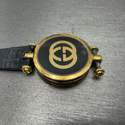 Gucci 2000L Watch Women 22mm Black Dial Gold Plated Round New Battery VTG LKASDT14