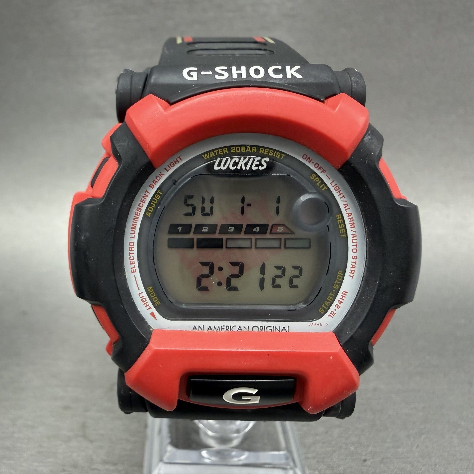 Casio GShock DW002 Watch Men 48mm Lucky Strike Digital Black Red New Battery1