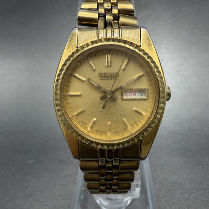 Seiko Watch Women 25mm Gold Dial Gold Tone Daydate Round 7N83-0041 New Battery7H0