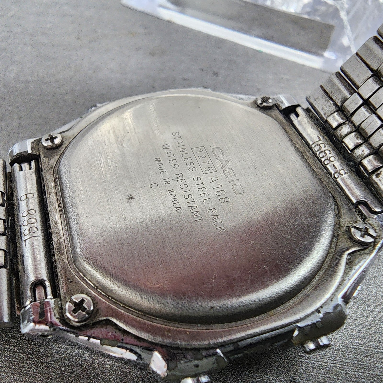Casio A168 Watch Men 36mm Digital Silver Tone Octagon Alarm Chrono New Battery10