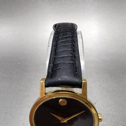 Movado Museum Watch Women 25mm Black Dial Gold Tone Round 87-25-832 New Battery
