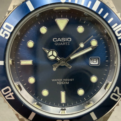 Casio Dive Watch Men 40mm Blue Dial Silver Tone Date MTD-1010 New Battery1