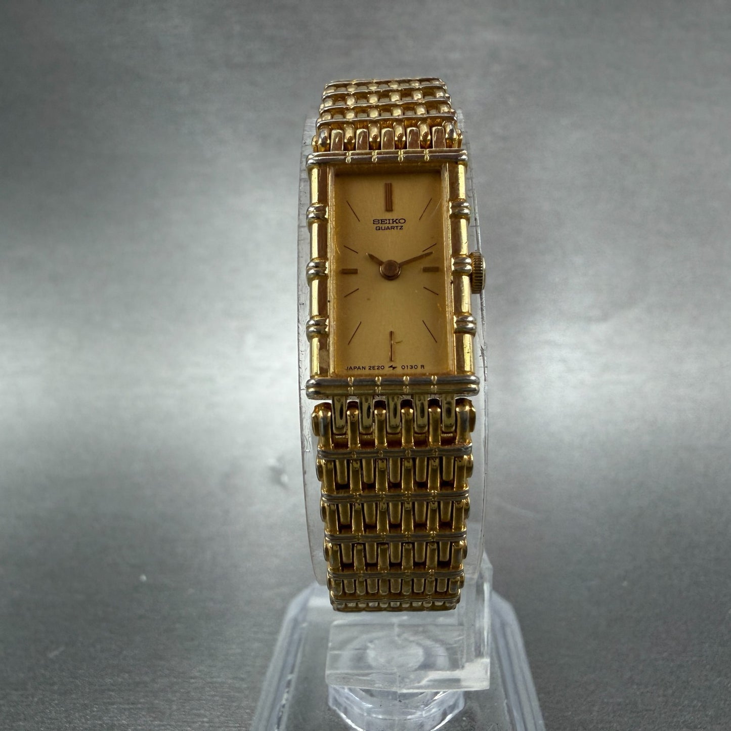 Seiko Tank Watch Women 12mm Champagne Dial Gold Tone 2e20-5079 New Battery 5125
