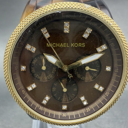 Michael Kors Watch Women 37mm Brown Dial Gold Tone Tortas Daydate New BatteryABC1