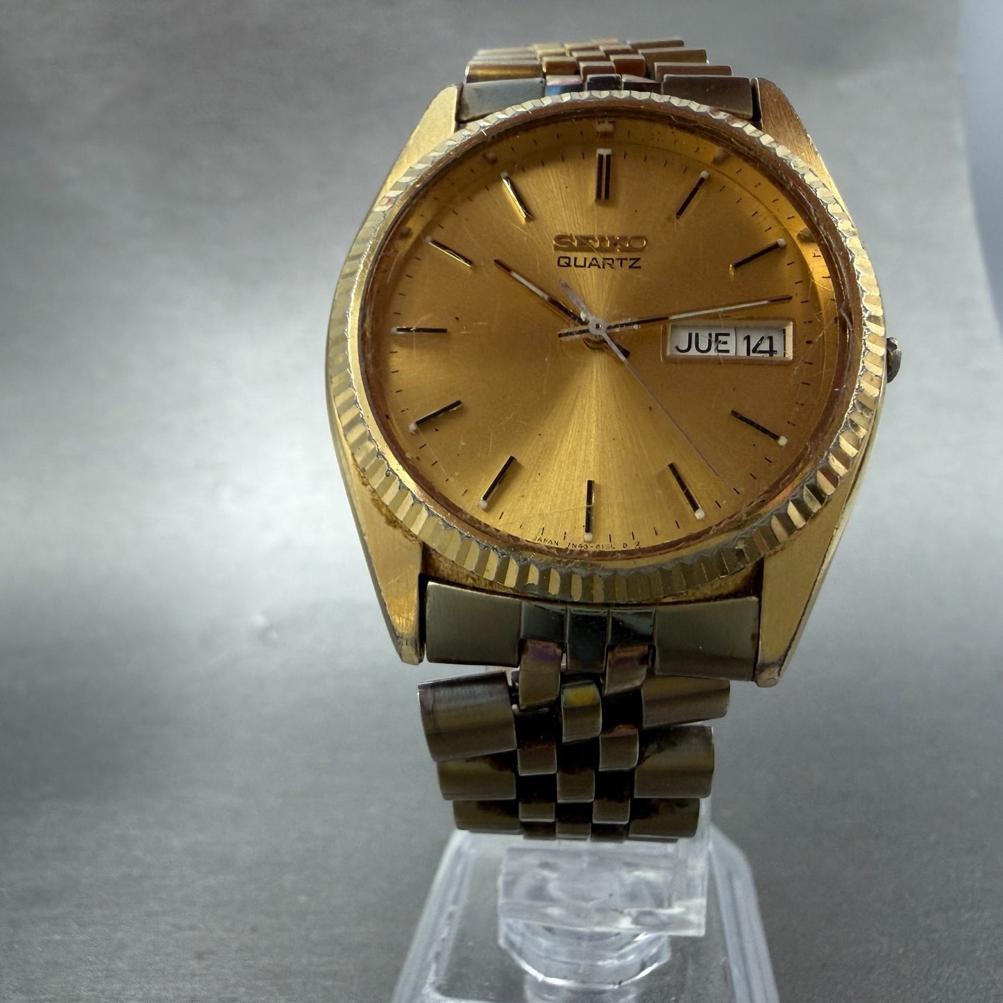 Seiko President Watch Men 36mm Gold Dial Gold Tone Daydate 7n43-8119 New Batt 0C5