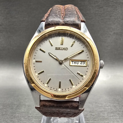 Seiko Watch Men 37mm Gray Dial Two Tone Daydate Round 7N43-8199 New Battery 1320