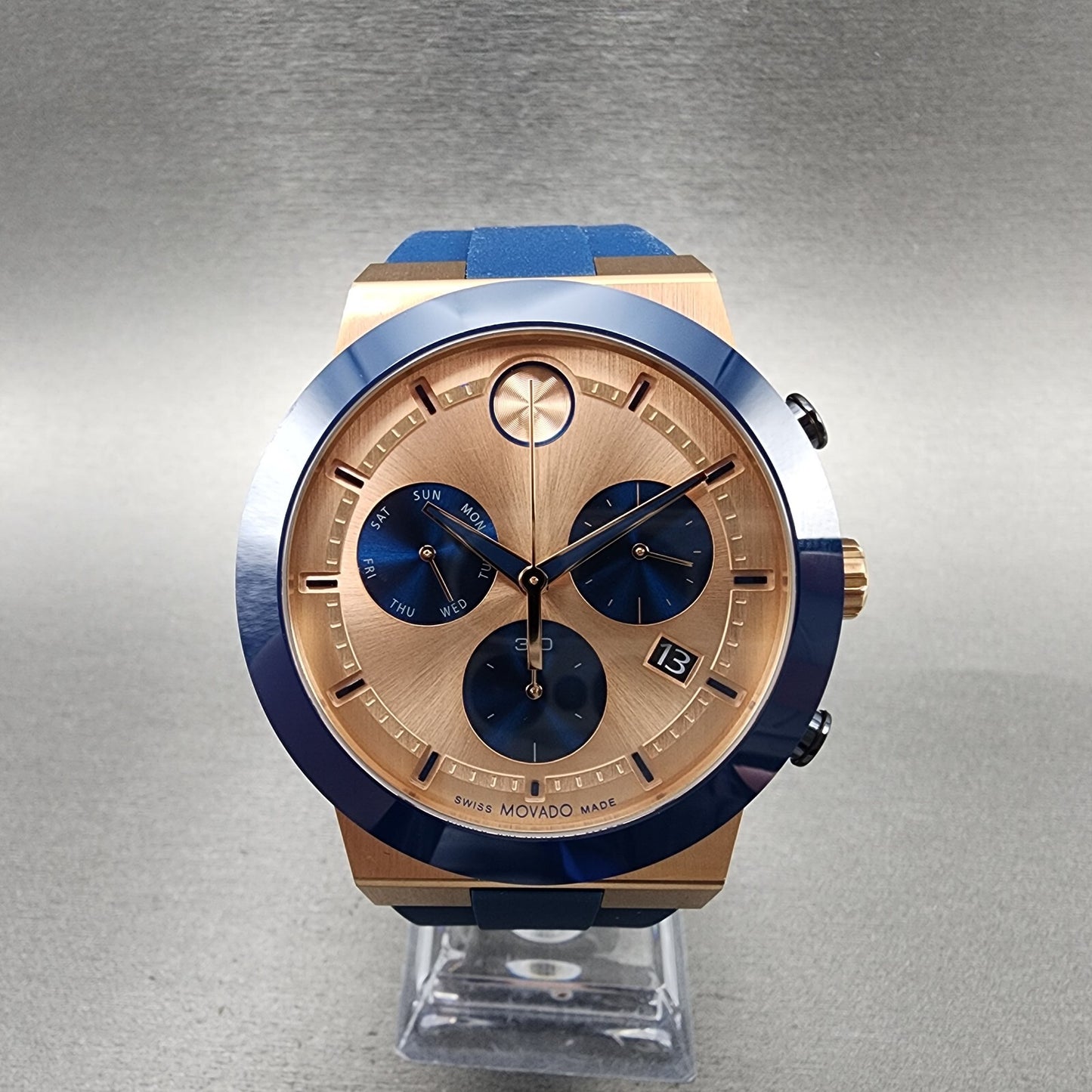 Movado Bold Fusion Chronograph Watch Men 44mm Rose Gold Dial Rose Gold Tone Date0