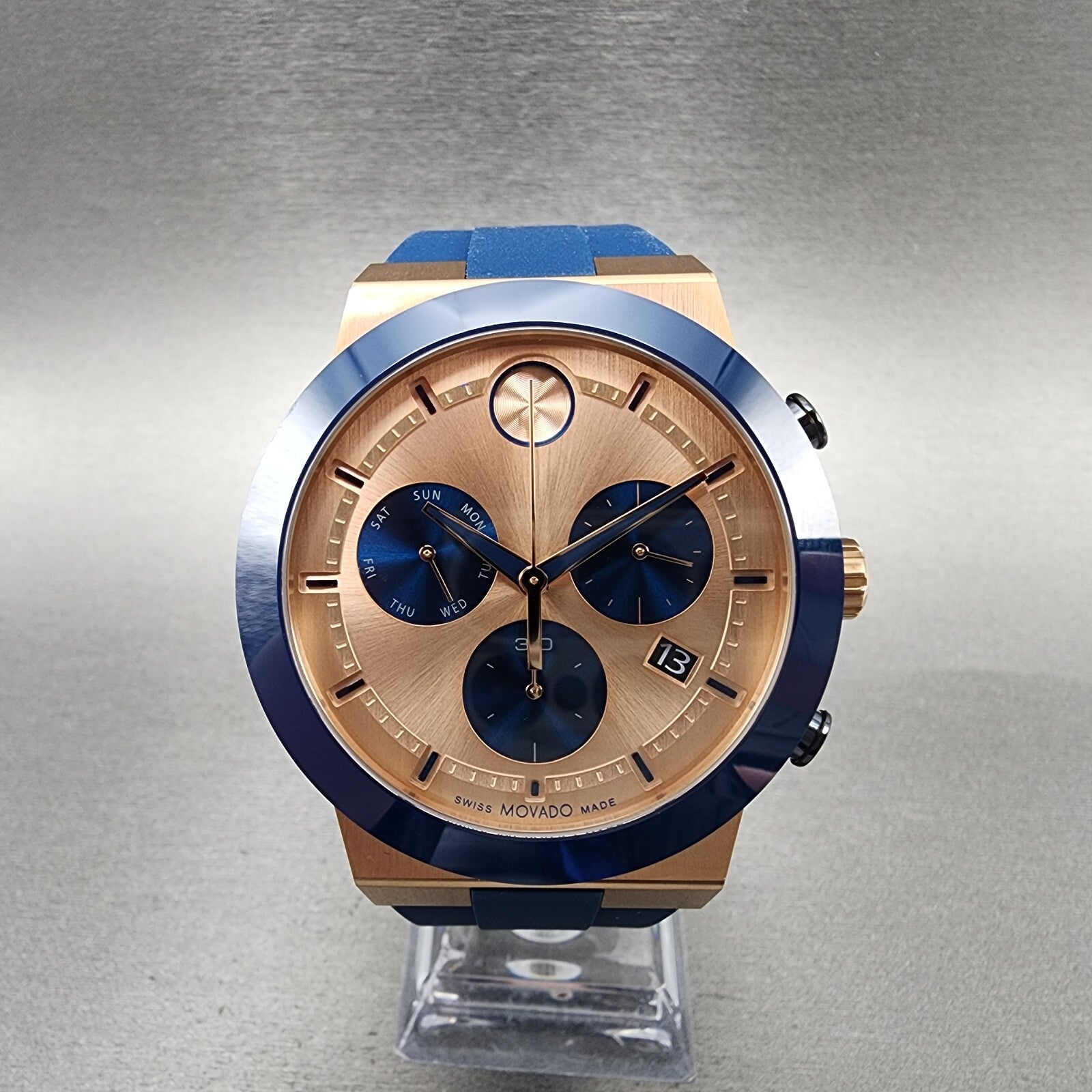 Movado Bold Fusion Chronograph Watch Men 44mm Rose Gold Dial Rose Gold Tone Date0