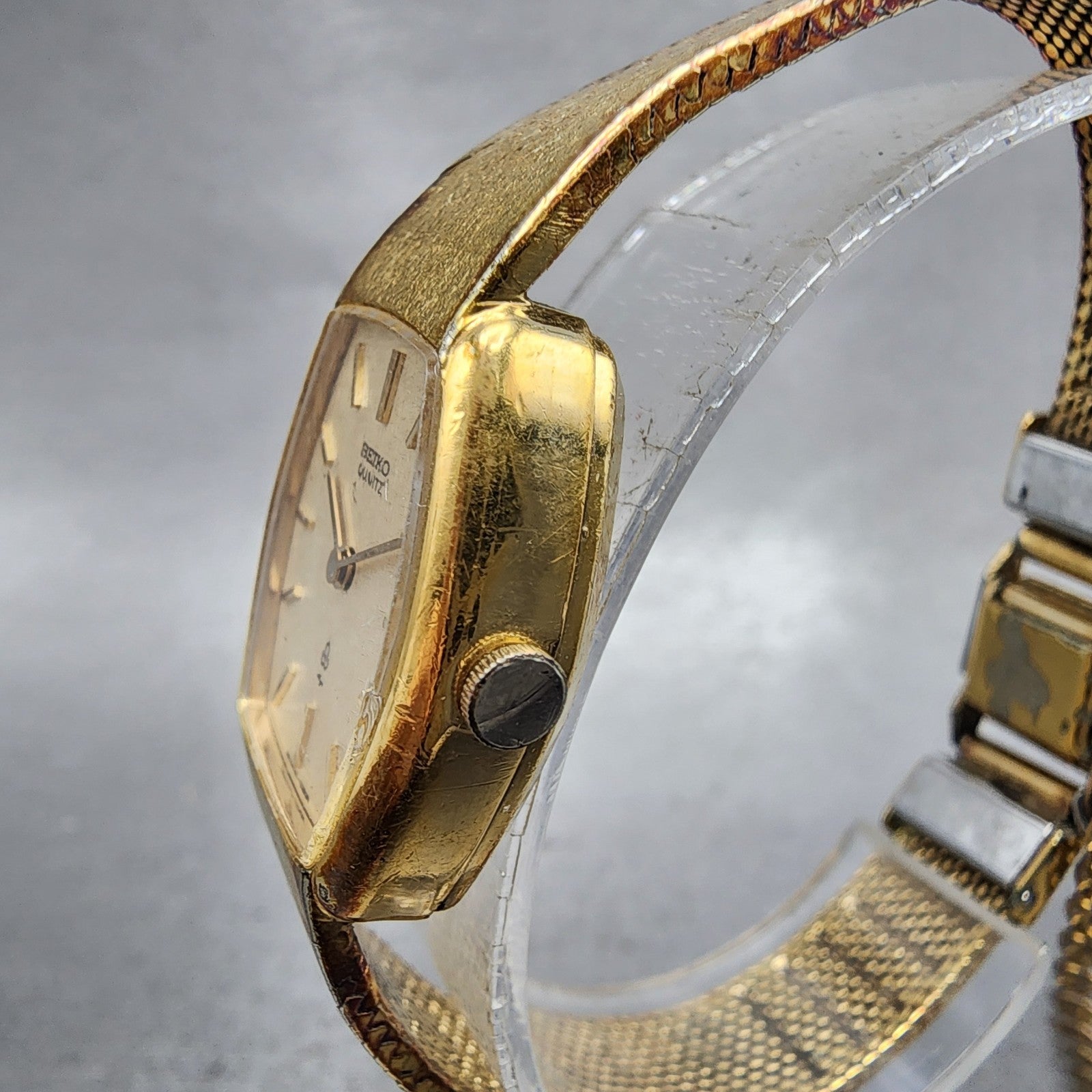 Seiko Watch Women 21mm Champagne Dial Gold Tone Rectangle 433210 New Battery2