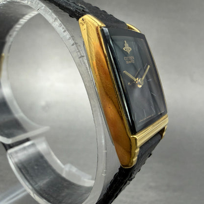 Citizen Tank Watch Women 18mm Black Dial Gold Tone Rectangle 3220-325435 New Bat3