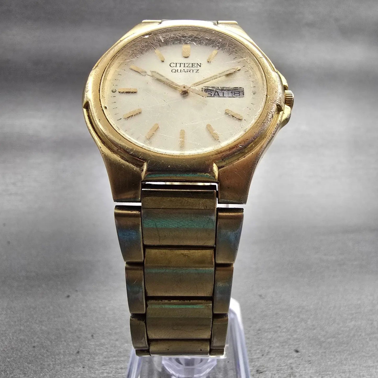 Citizen Watch Men 36mm Champagne Dial Gold Tone Daydate 2500-S99337 New Battery5