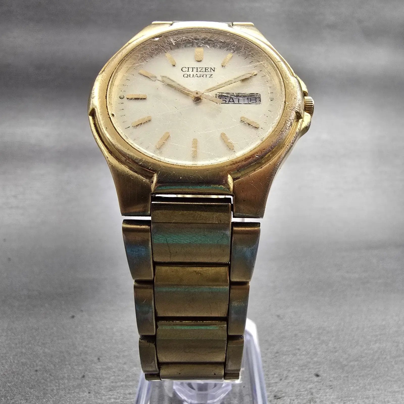 Citizen Watch Men 36mm Champagne Dial Gold Tone Daydate 2500-S99337 New Battery5