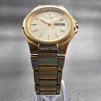 Citizen Watch Men 36mm Champagne Dial Gold Tone Daydate 2500-S99337 New Battery5
