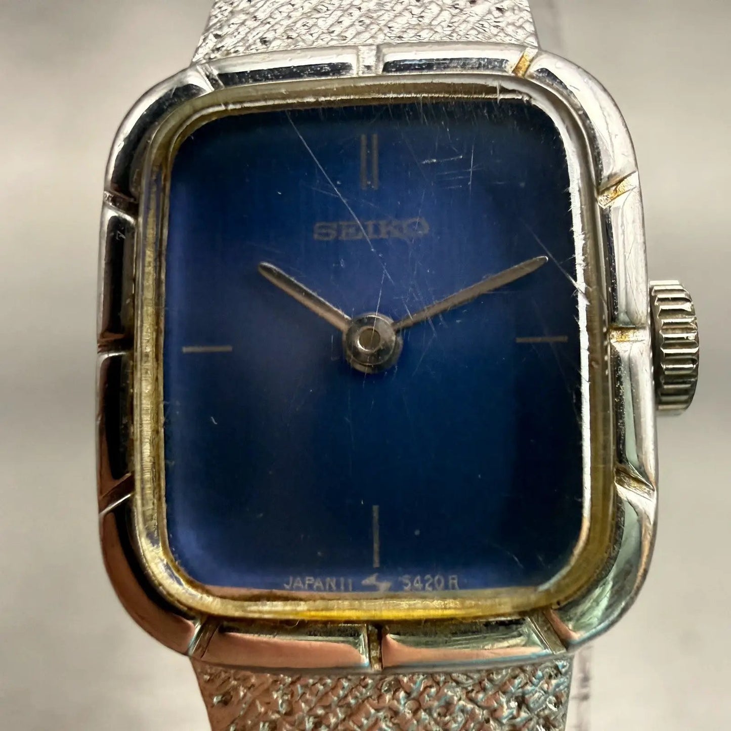 Seiko Watch Women 17mm Blue Dial Silver Tone Rectangle 11-5179 Vintage Works1