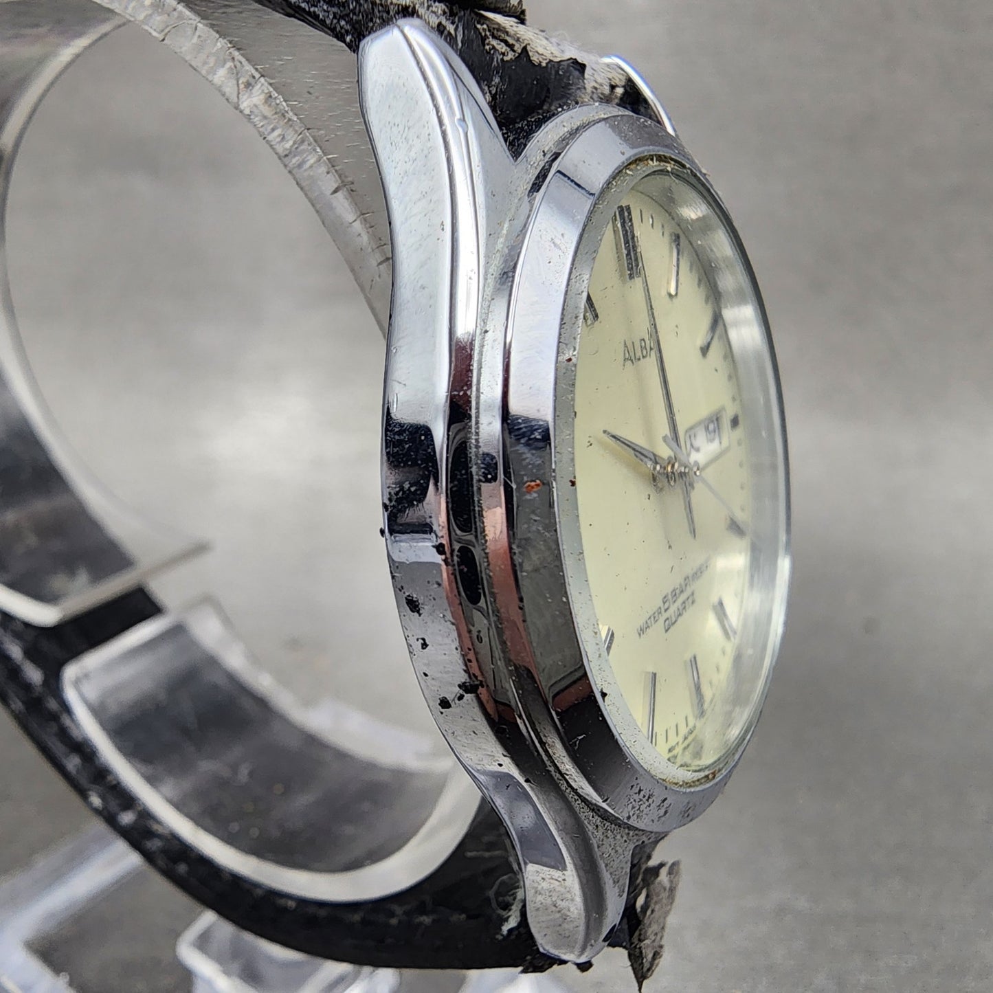 Seiko ALBA Watch Men 34mm Cream Dial Silver Tone Daydate Round V7336C20 PARTS4