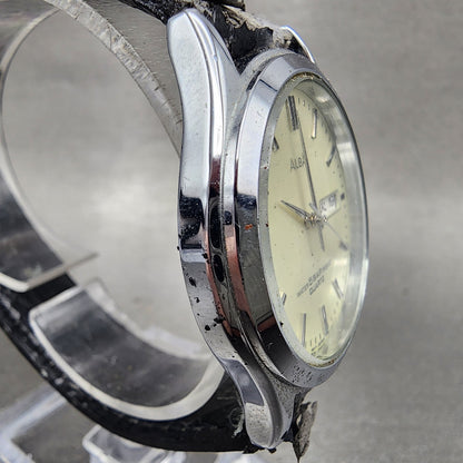 Seiko ALBA Watch Men 34mm Cream Dial Silver Tone Daydate Round V7336C20 PARTS4