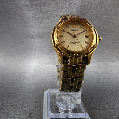 Seiko Watch Women 26mm Champagne Dial Gold Tone Date Round 7n820599 New Battery5