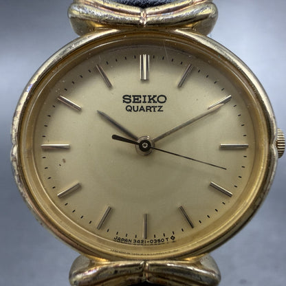 Seiko Watch Women 24mm Champagne Dial Gold Tone Oval 3421-5150 New Battery1