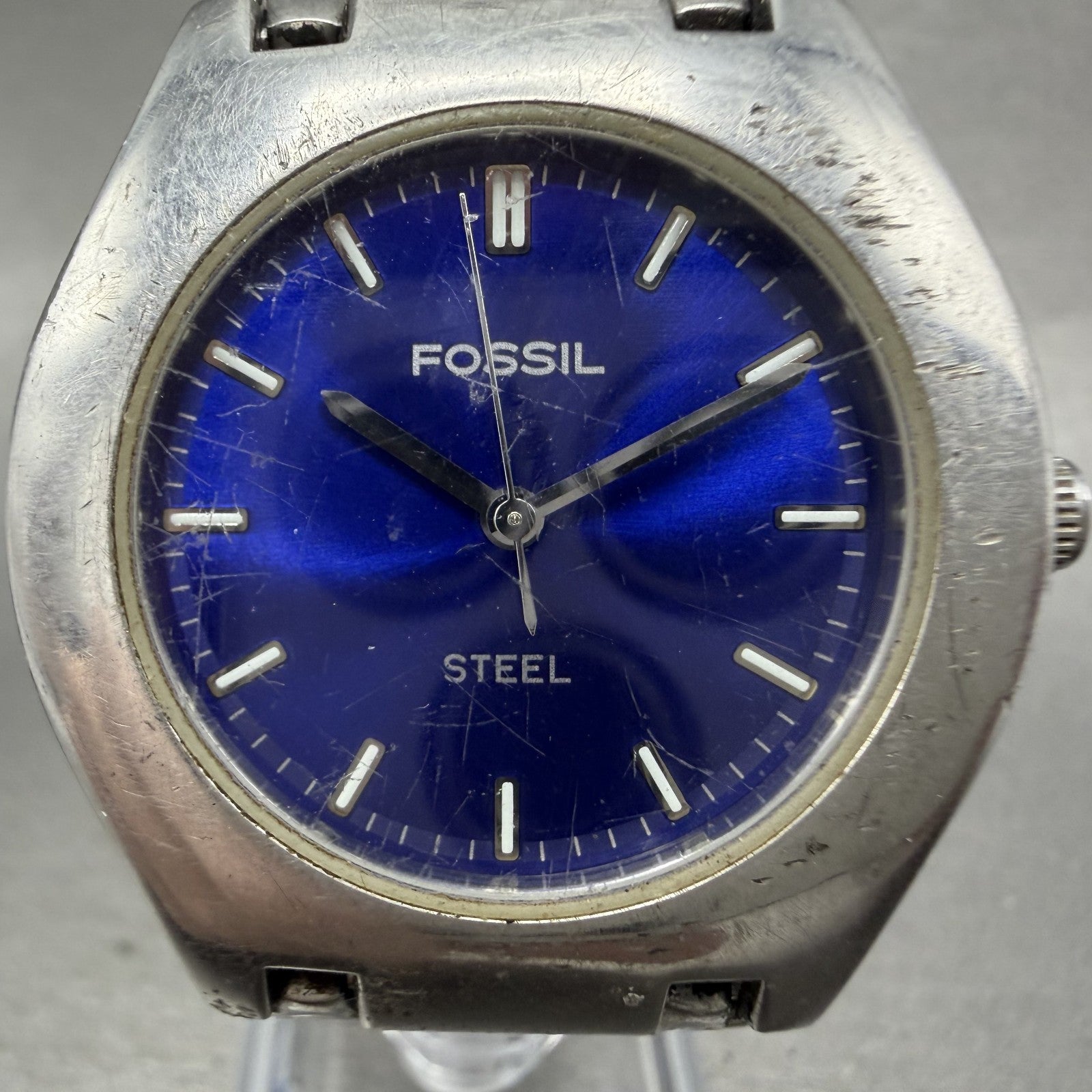 Fossil Steel Watch Men 36mm Blue Dial Silver Tone Round FS2541 New Battery1