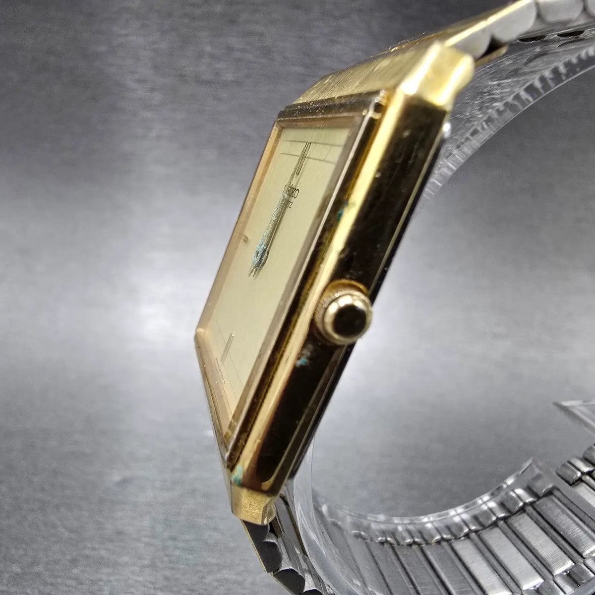 Seiko Tank Watch Men 27mm Gold Dial Gold Date 6439 Movement 5089 VTG PARTS3