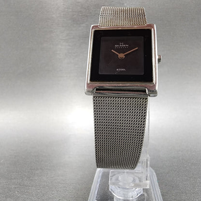 Skagen Tank Watch Women 23mm Black Dial Stainless Steel Rectangle New Battery