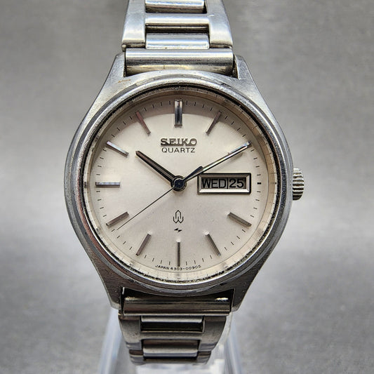 Seiko Watch Women 27mm White Dial Silver Tone Daydate Round 43030030 New Batt0