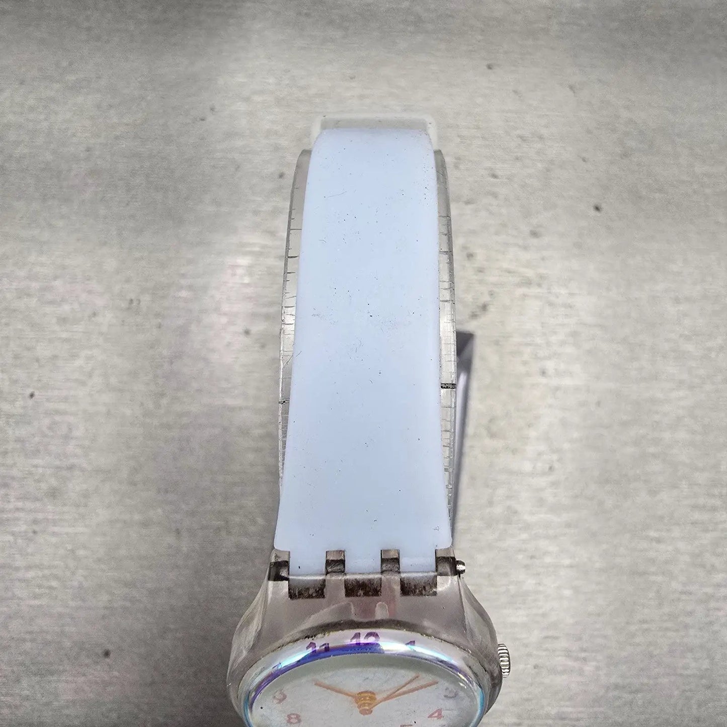 Swatch CASUAL BLUE Watch Women 25mm Blue Dial Clear Case Round LK396 New Battery4