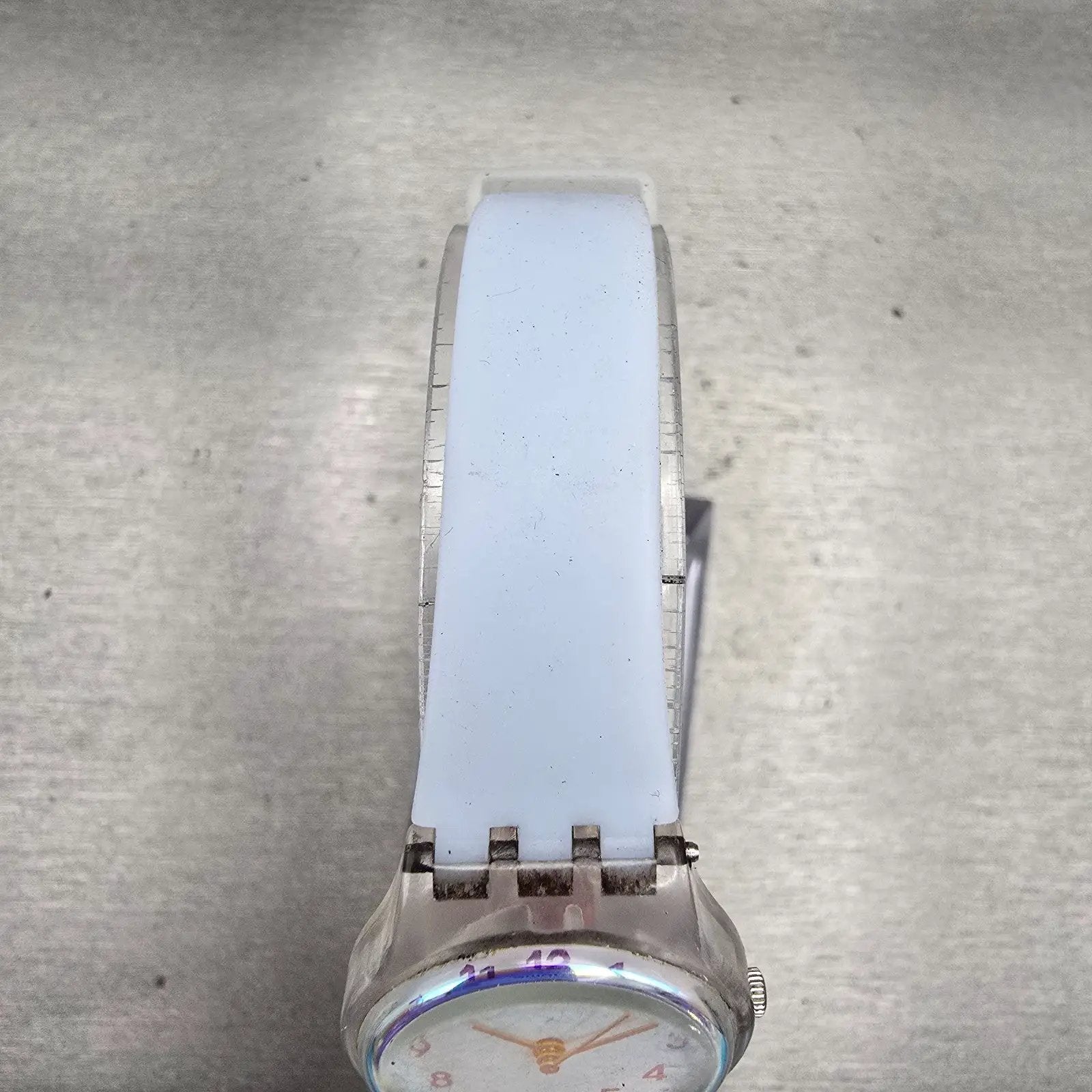 Swatch CASUAL BLUE Watch Women 25mm Blue Dial Clear Case Round LK396 New Battery4