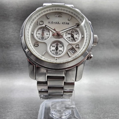 Michael Kors Runway Watch Women 38mm MOP Dial Chrono Date MK-5304 New Battery5